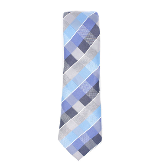 Checkered Blue and Gray Tie-Front